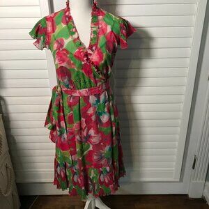 Lilly Pulitzer pink/grn floral lined wrap dress, 2